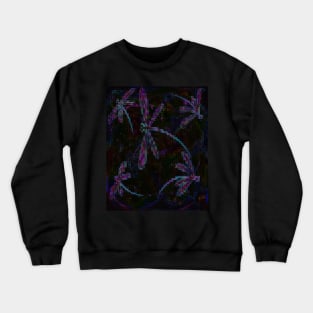 Pretty Purple Blue Dragonflies on Black Crewneck Sweatshirt